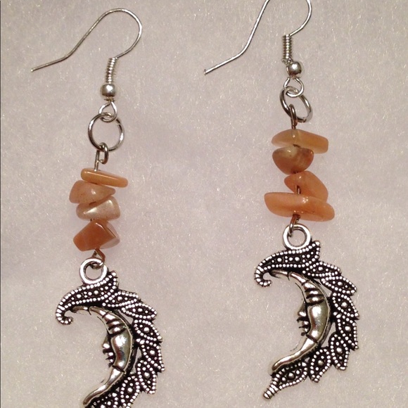 PeaceFrog Jewelry - SOLD Sunstone Silver Crescent Moon Earrings
